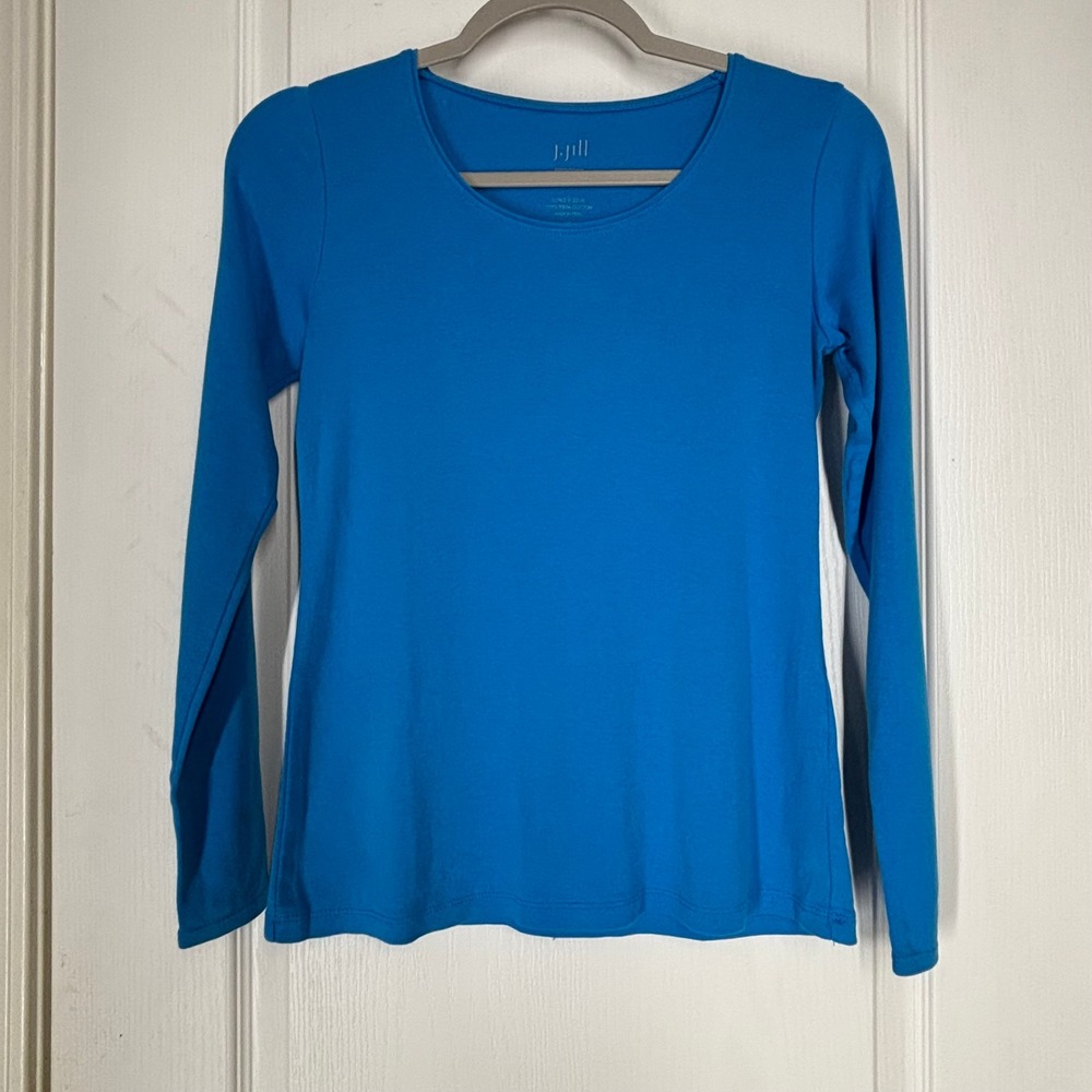 J. Jill Perfect Pima Long Sleeve Tee Blue Scoop Neck XS Petite 1231070P